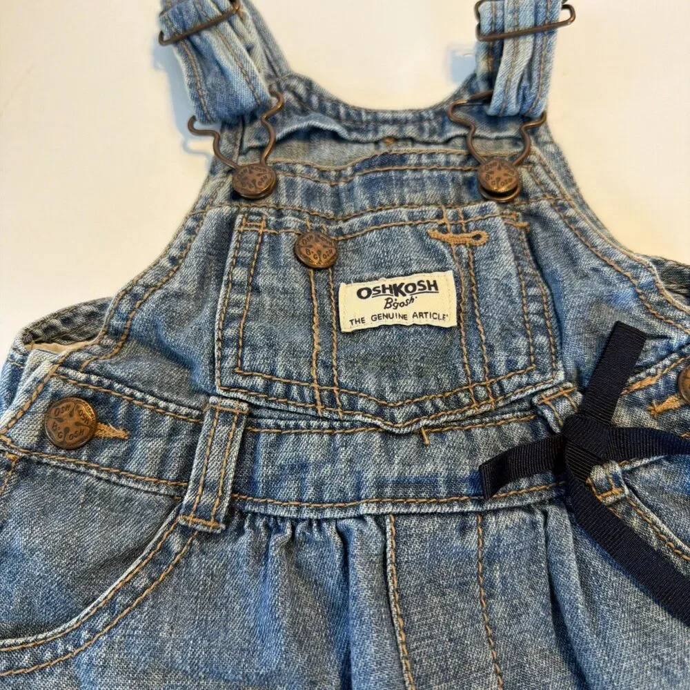 Oshkosh Girls Size 12M Jumper Overall Dress Jean Denim Vestback Cotton Pocket